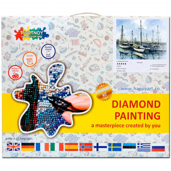 Kit goblen cu diamante, cu sasiu, Barci in port, 40X50 cm, diamante rotunde, 25 culori, nivel avansat, LG300 [3]