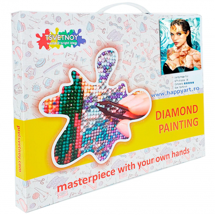 Kit goblen cu diamante, cu sasiu, Angelina, 50X65 cm, diamante rotunde, 27 culori, nivel avansat, LMC014 [3]
