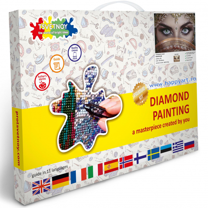 Kit goblen cu diamante, cu sasiu, Eastern eyes, 50X65 cm, diamante rotunde, 26 culori, nivel avansat, LMC016 [3]