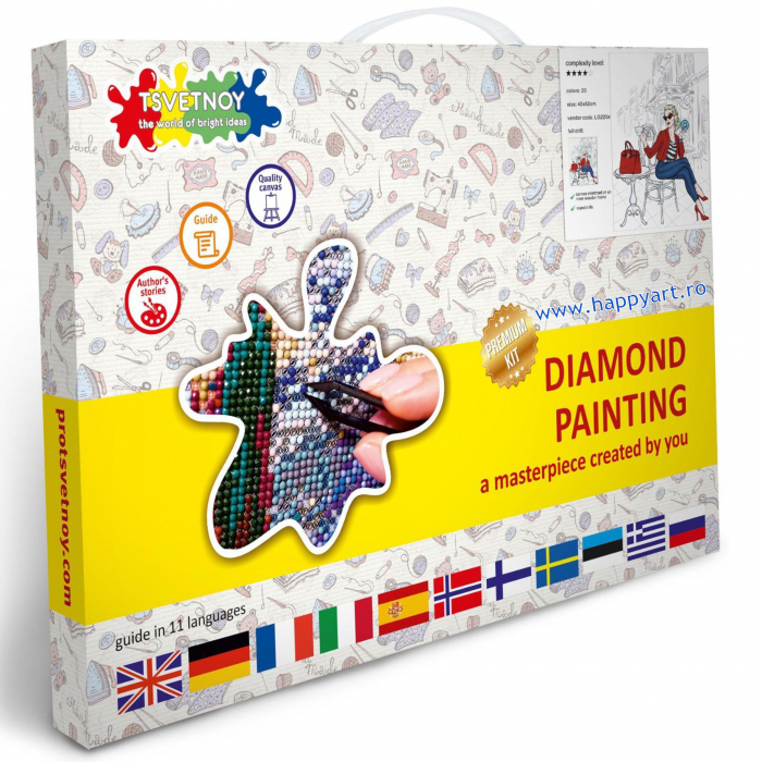 Kit goblen cu diamante, cu sasiu, Stylish girl, 40X50 cm, diamante rotunde, 20 culori, nivel avansat, LG220 [4]