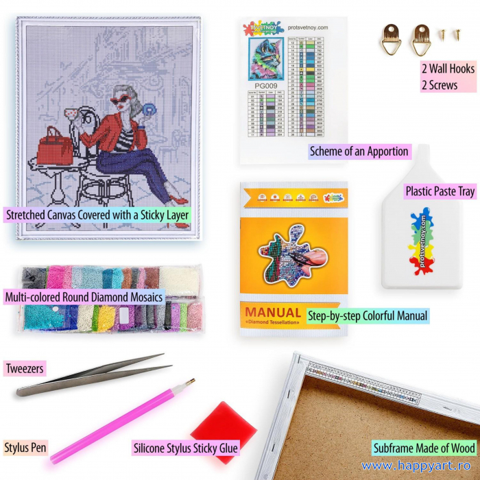 Kit goblen cu diamante, cu sasiu, Stylish girl, 40X50 cm, diamante rotunde, 20 culori, nivel avansat, LG220 [2]