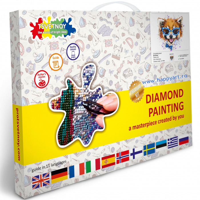 Kit goblen cu diamante, cu sasiu, Stylish red panda, 40X50 cm, diamante rotunde, 20 culori, nivel avansat, LG190 [2]
