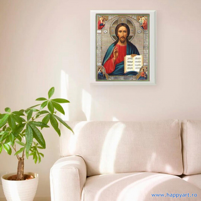 Kit goblen cu diamante, cu sasiu, Icoana Iisus Hristos, 40X50 cm, diamante rotunde, 17 culori, acoperire partiala, LGP025 [3]