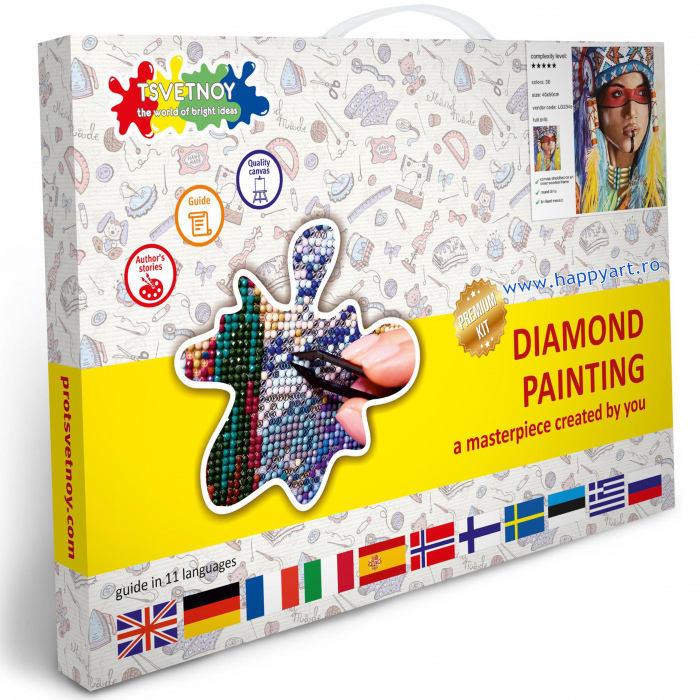 Kit goblen cu diamante, cu sasiu, Femeie americana bastinasa, 40X50 cm, diamante rotunde, 30 culori, nivel avansat, LG234 [3]