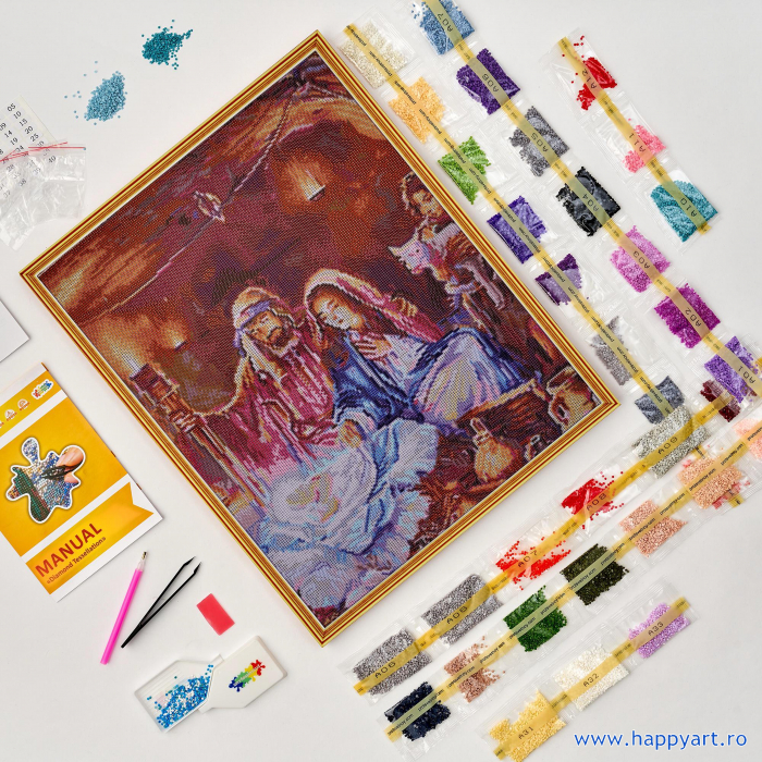 Kit goblen cu diamante, cu sasiu, Nasterea lui IIsus Hristos, 50X65 cm, diamante rotunde, 36 culori, nivel avansat, LMC024 [6]