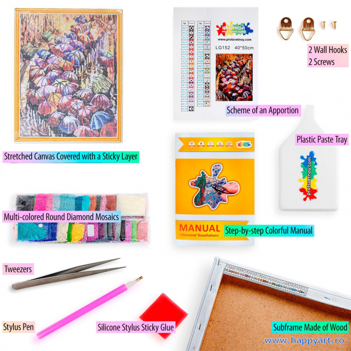 Kit goblen cu diamante, cu sasiu, Umbrele de toamna, 40X50 cm, diamante rotunde, 35 culori, nivel avansat, LG152 [2]
