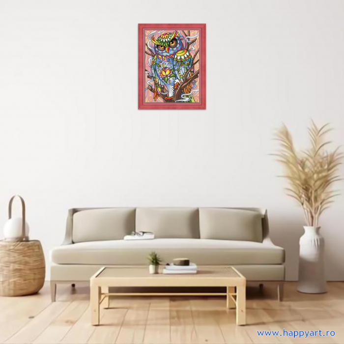 Kit goblen cu diamante, fara sasiu, Bufnita colorata, 30X40 cm, diamante patrate, 37 culori, nivel avansat, AM1610 [2]