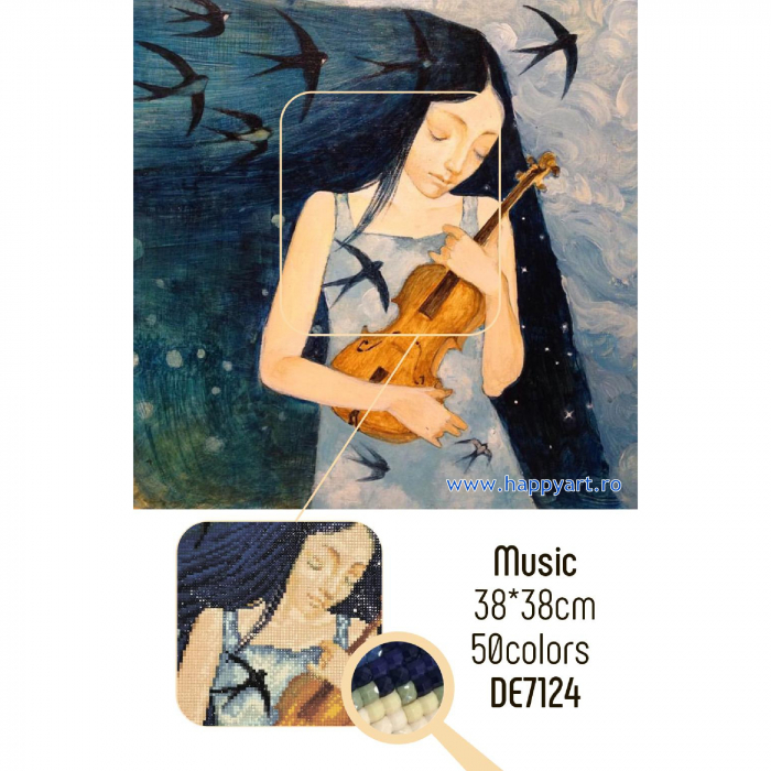 Kit goblen cu diamante, fara sasiu, Muzica, 38X38 cm, diamante patrate, 50 culori, nivel avansat, DE7124 [2]