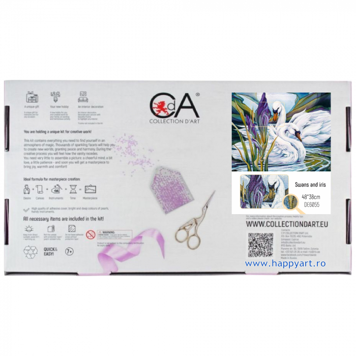 Kit goblen cu diamante, fara sasiu, Lebede si irisi, 48X38 cm, diamante patrate, 42 culori, nivel avansat, DE6055 [5]