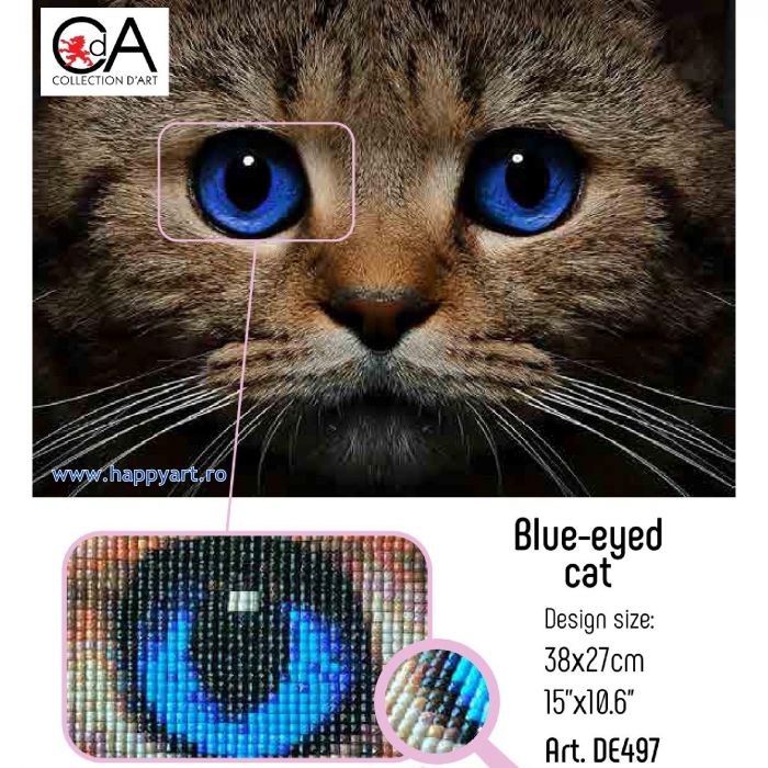 Kit goblen cu diamante, fara sasiu, Pisica cu ochi albastri, 38X27 cm, diamante patrate, 27 culori, nivel mediu, DE497 [2]