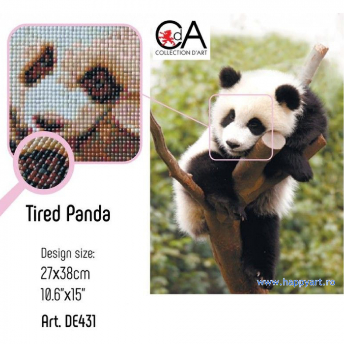 Kit goblen cu diamante, fara sasiu, Panda obosit, 27X38 cm, diamante patrate, 30 culori, nivel avansat, DE431 [2]