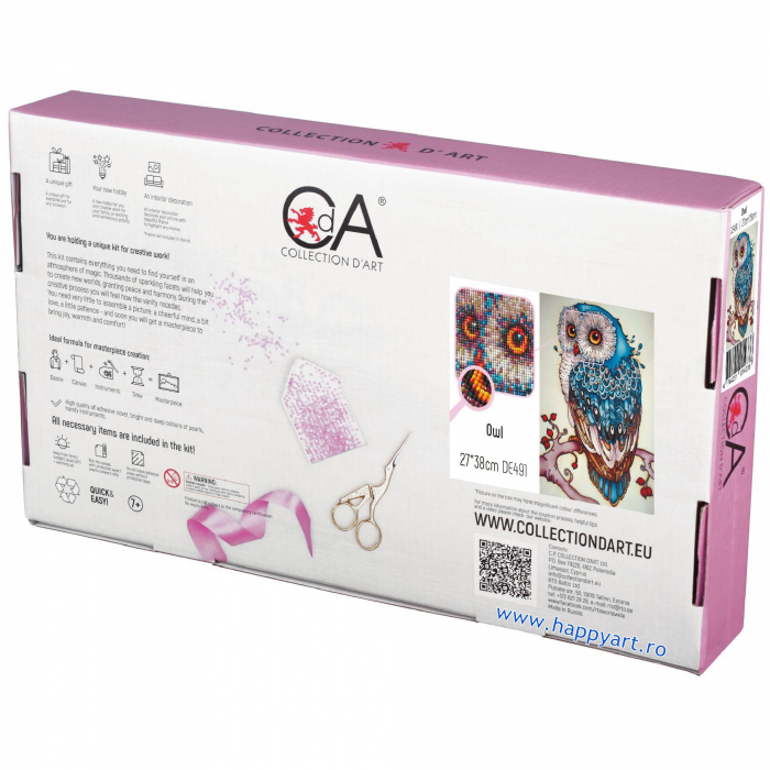 Kit goblen cu diamante, fara sasiu, Bufnita albastra, 27X38 cm, diamante patrate, 38 culori, nivel avansat, DE491 [4]