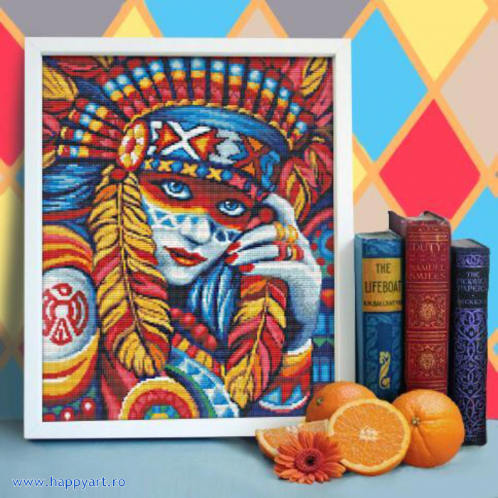 Kit goblen cu diamante, fara sasiu, Frumoasa indiana, 40X50 cm, diamante patrate, 22 culori, nivel avansat, AM1590 [2]