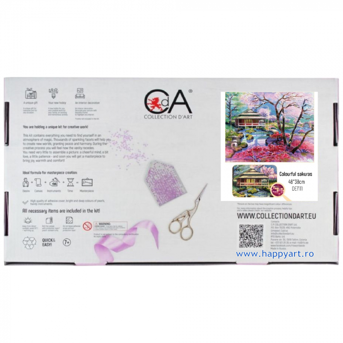 Kit goblen cu diamante, fara sasiu, Sakura, 48X38 cm, diamante patrate, 68 culori, nivel avansat, DE7111 [4]