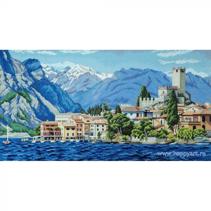 Kit goblen cu diamante, fara sasiu, Peisaj de vacanta, 70X38 cm, diamante patrate, 66 culori, nivel avansat, DE7136 [4]