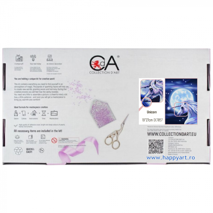 Kit goblen cu diamante, fara sasiu, Unicorn, 19X27 cm, diamante patrate, 20 culori, nivel avansat, DE7057 [5]