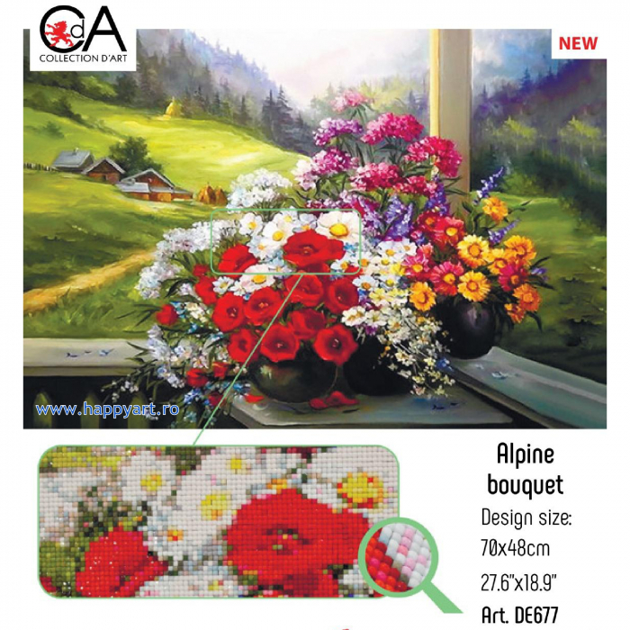 Kit goblen cu diamante, fara sasiu, Buchet alpin, 70X48 cm, diamante patrate, 49 culori, nivel avansat, DE677 [2]