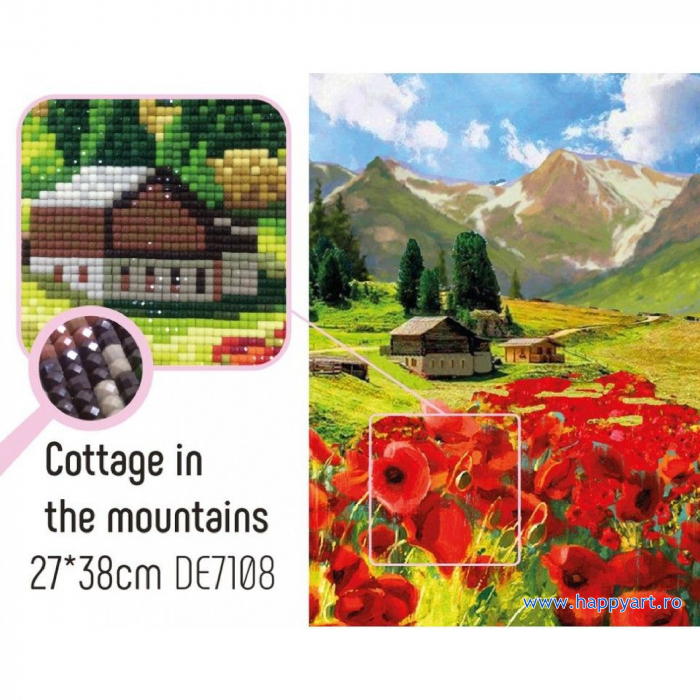 Kit goblen cu diamante, fara sasiu, Cabana la munte, 27X38 cm, diamante patrate, 56 culori, nivel avansat, DE7108 [2]