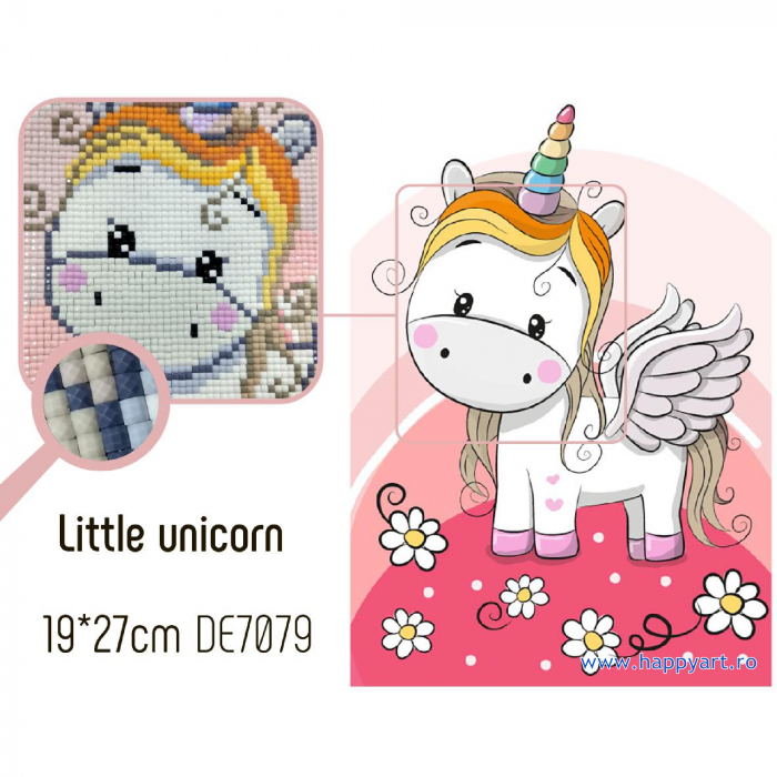 Kit goblen cu diamante, fara sasiu, Unicorn si floricele, 19X27 cm, diamante patrate, 25 culori, nivel mediu, DE7079 [2]