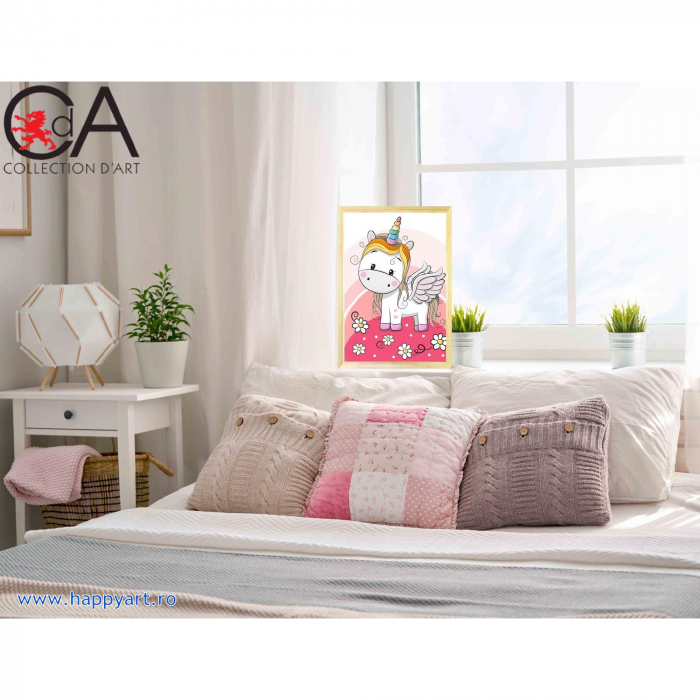 Kit goblen cu diamante, fara sasiu, Unicorn si floricele, 19X27 cm, diamante patrate, 25 culori, nivel mediu, DE7079 [5]