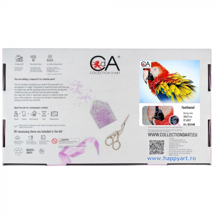 Kit goblen cu diamante, fara sasiu, Papagal, 38X27 cm, diamante patrate, 33 culori, nivel avansat, DE3440 [4]