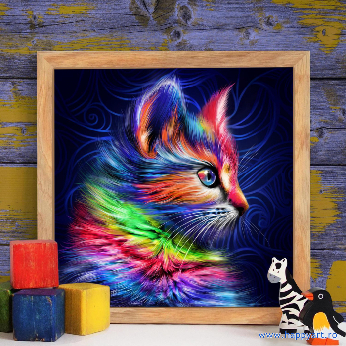 Kit goblen cu diamante, fara sasiu, Pisoi multicolor, 30X30 cm, diamante patrate, 44 culori, nivel avansat, AM1777 [4]