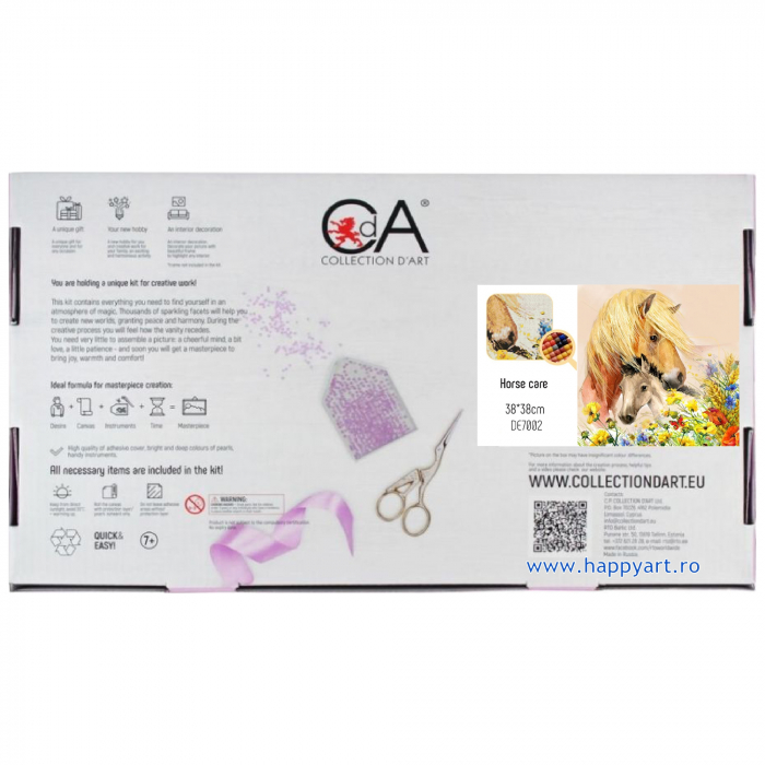 Kit goblen cu diamante, fara sasiu, Cai in familie, 38X38 cm, diamante patrate, 38 culori, nivel avansat, DE7002 [5]