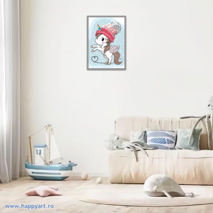 Kit goblen cu diamante, fara sasiu, Unicorn cu fes, 19X27 cm, diamante patrate, 23 culori, nivel mediu, DE7087 [3]