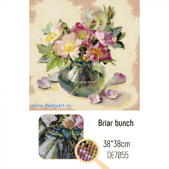 Kit goblen cu diamante, fara sasiu, Buchet de flori roz, 38X38 cm, diamante patrate, 51 culori, nivel avansat, DE7055 [2]