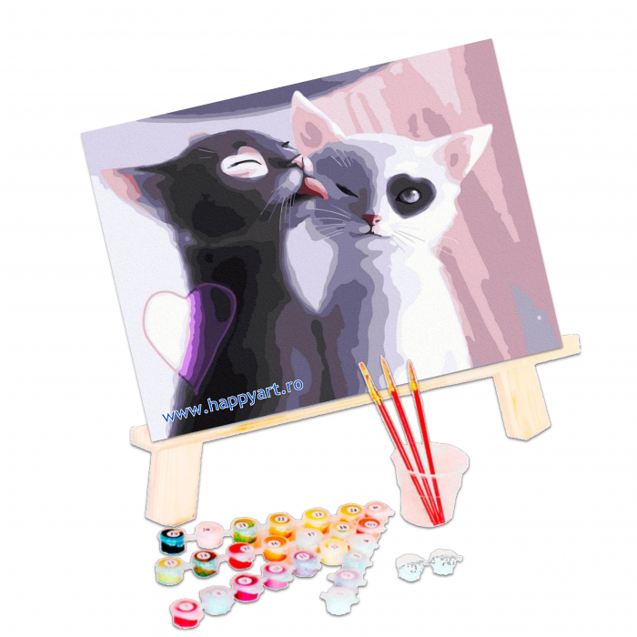 Kit pictura pe numere Pisicute Yin Yang, cu sasiu, 30x40 cm, 20 culori, PC3040135 [3]
