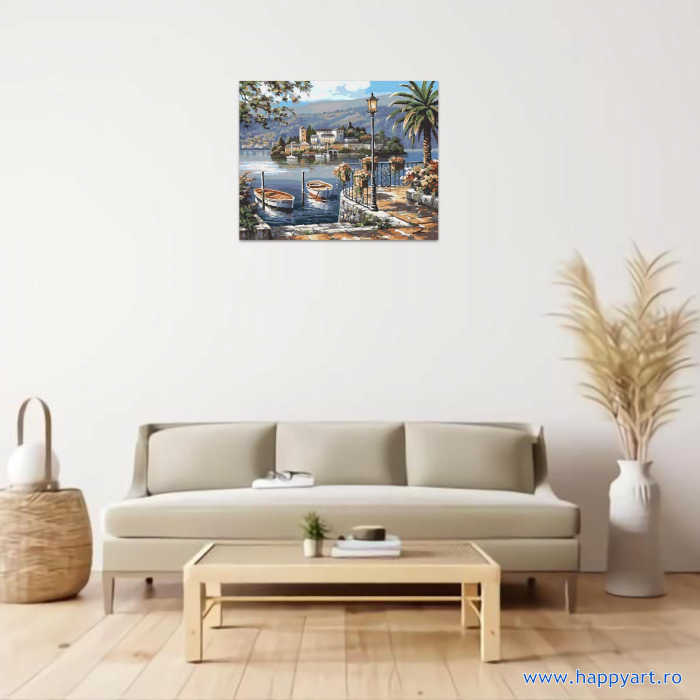 Kit pictura pe numere Barci pe dig, cu sasiu, 40X50 cm, 29 culori [2]