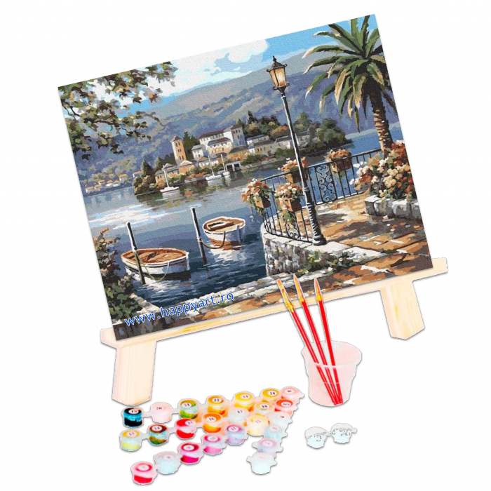 Kit pictura pe numere Barci pe dig, cu sasiu, 40X50 cm, 29 culori [3]