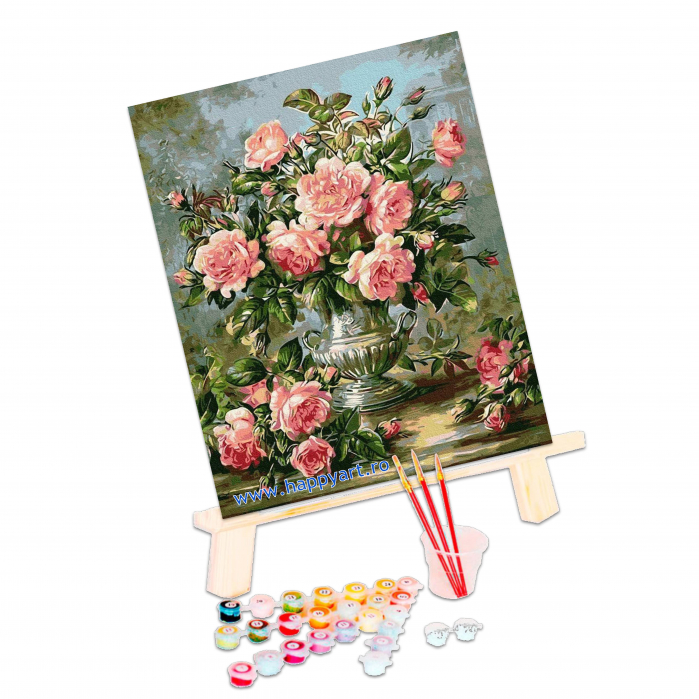Kit pictura pe numere Buchet de trandafiri, cu sasiu, 40X50 cm, 23 culori [3]