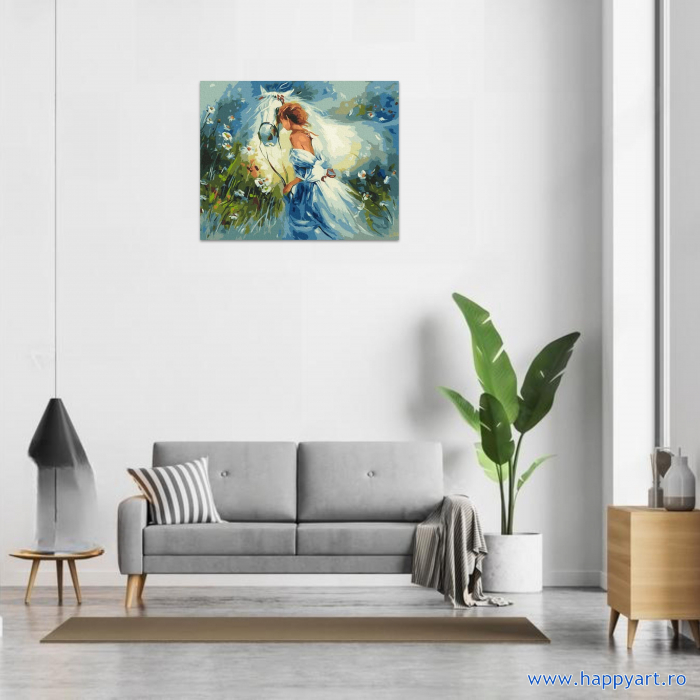 Kit pictura pe numere, Frumoasa si calul, Willem Haenraets, cu sasiu, 50x65 cm, 24 culori, PC5065126 [2]