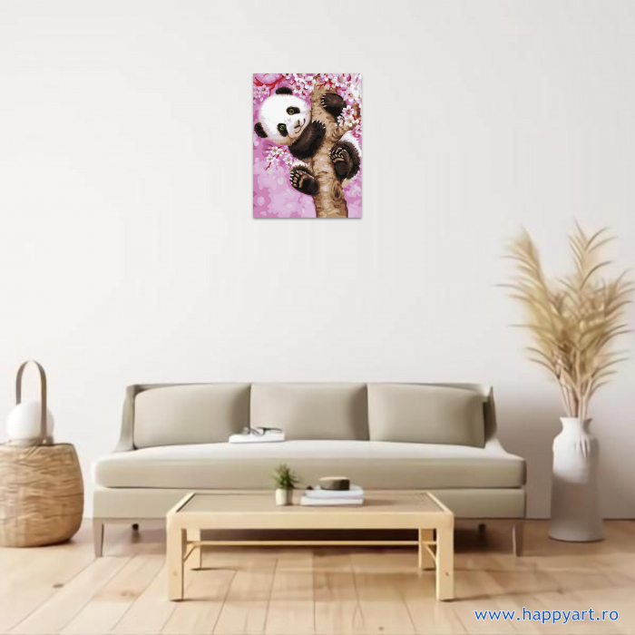 Kit pictura pe numere Panda in cires, cu sasiu, 30x40 cm, 20 culori [2]
