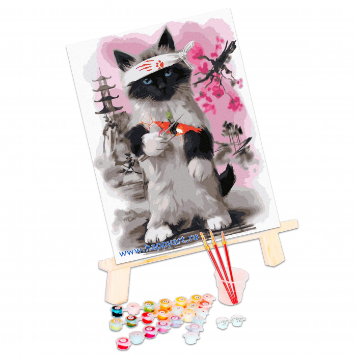 Kit pictura pe numere Pisica japoneza, cu sasiu, 30x40 cm, 24 culori [3]