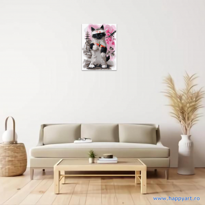 Kit pictura pe numere Pisica japoneza, cu sasiu, 30x40 cm, 24 culori [2]