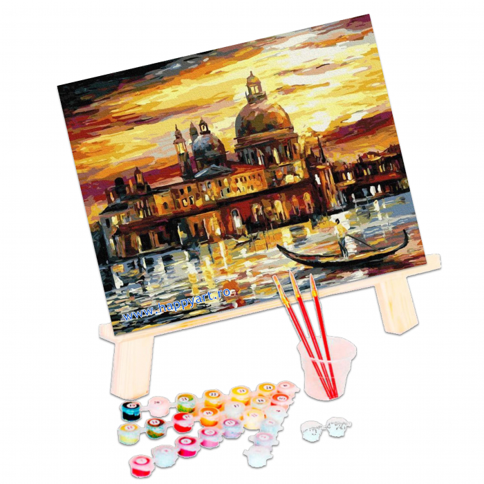 Kit pictura pe numere Cerul auriu al Venetiei, cu sasiu, 40X50 cm, 26 culori [3]