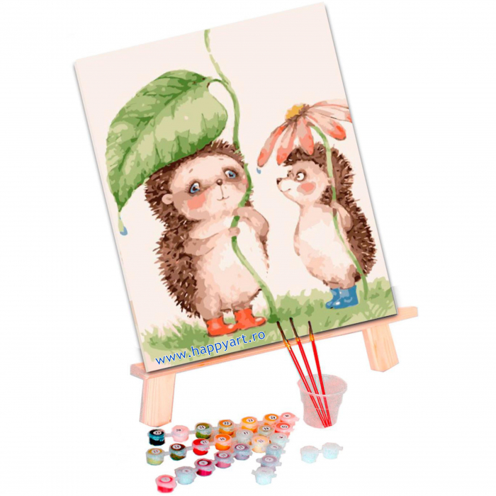 Kit pictura pe numere, cu sasiu, Arici in ploaie, 20X30 cm, 19 culori, nivel mediu, MC1077 [2]