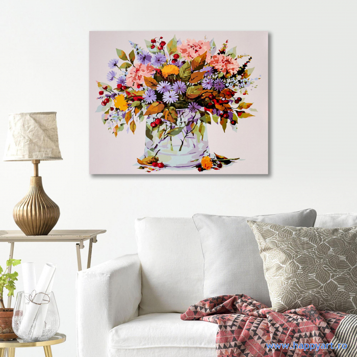 Kit pictura pe numere, cu sasiu, Buchet de toamna, 40X50 cm, 30 culori, nivel avansat, MG2186 [3]
