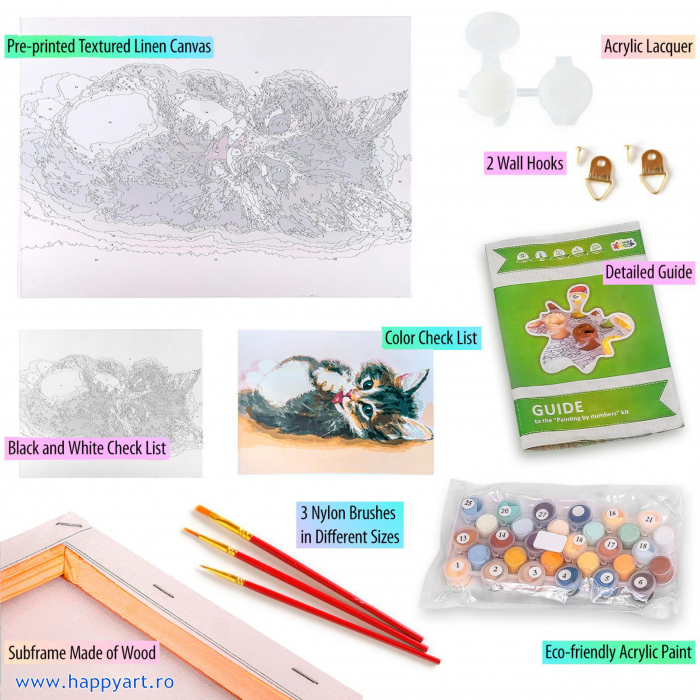 Kit pictura pe numere, cu sasiu, Pisicuta mica, 40X50 cm, 24 culori, nivel avansat, MG2076 [4]