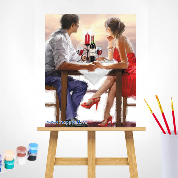 Kit pictura pe numere, cu sasiu, Cina romantica, 40X50 cm, 25 culori, nivel avansat, MG2202 [2]