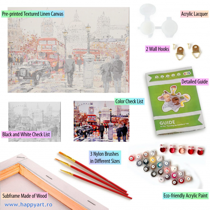 Kit pictura pe numere, cu sasiu, London street, 40X50 cm, 28 culori, nivel avansat, MG2204 [5]