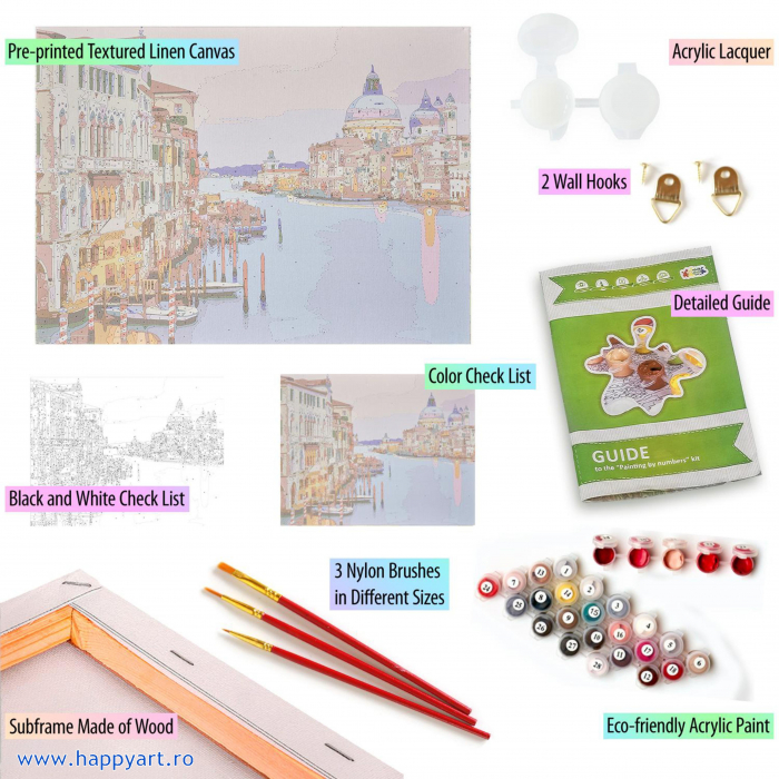 Kit pictura pe numere, cu sasiu, Venetia, 40X50 cm, 30 culori, nivel avansat, MG2409 [5]