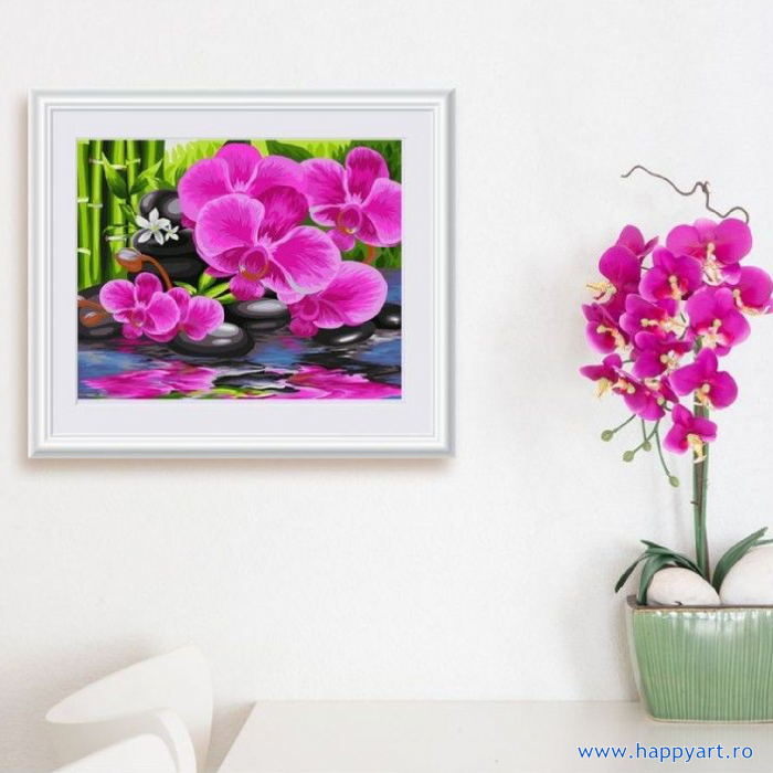 Kit pictura pe numere, cu sasiu, Orhidee zen, 40X50 cm, 24 culori, nivel mediu, B081 [2]