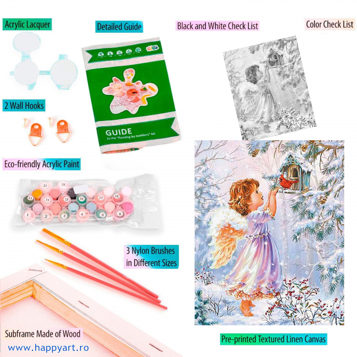 Kit pictura pe numere, cu sasiu, Christmas angel, 40X50 cm, 30 culori, nivel avansat, MG2430 [5]