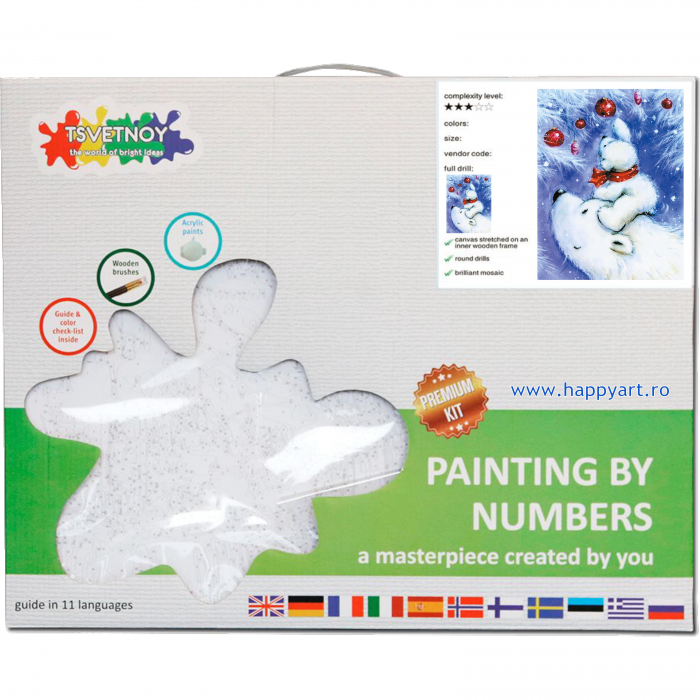 Kit pictura pe numere, cu sasiu, Happy polar bear family, 30X40 cm, 24 culori, nivel avansat, ME1141 [5]