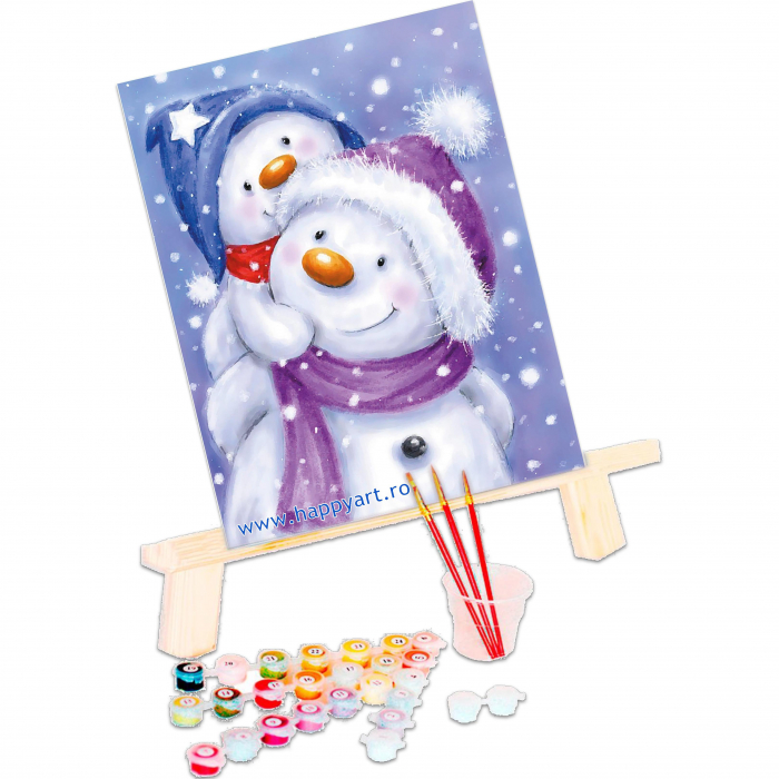 Kit pictura pe numere, cu sasiu, Happy snowman family, 30X40 cm, 24 culori, nivel avansat, ME1140 [2]