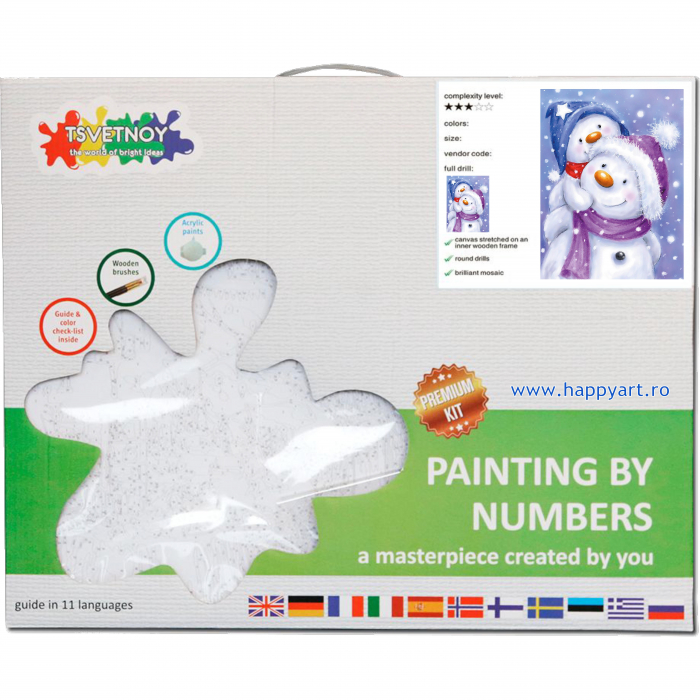 Kit pictura pe numere, cu sasiu, Happy snowman family, 30X40 cm, 24 culori, nivel avansat, ME1140 [5]