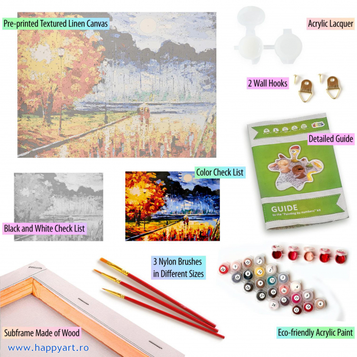 Kit pictura pe numere, cu sasiu, Dispozitie de toamna, 40X50 cm, 24 culori, nivel avansat, MG2165 [4]